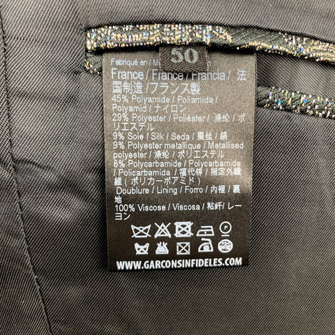 GARCONS INFIDELES Size 40 Silver & Black Jacquard Polyamide Sport Coat