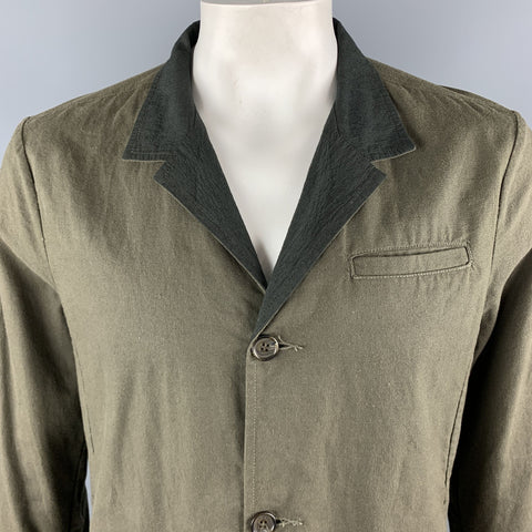 NICE COLLECTIVE L Chaqueta de lino verde oliva con solapa de muesca