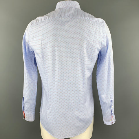 KOIKE Size L Light Blue Dots Cotton Button Up Long Sleeve Shirt