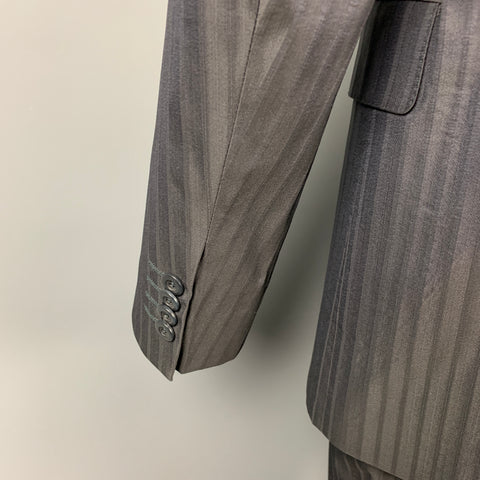 ARMANI COLLEZIONI Size 44 Long Black on Black Stripe Wool Blend Peak Lapel Suit
