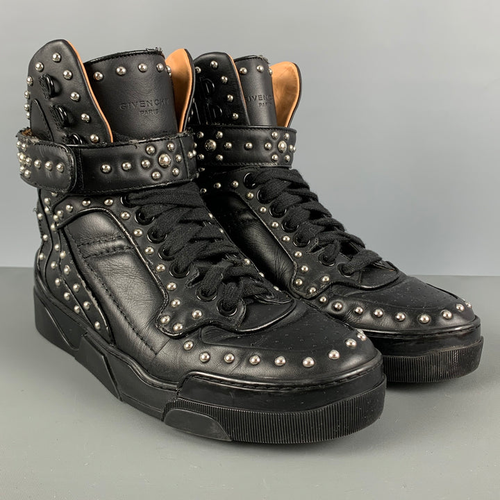 GIVENCHY Size 9 Black Studded Leather High Top Sneakers