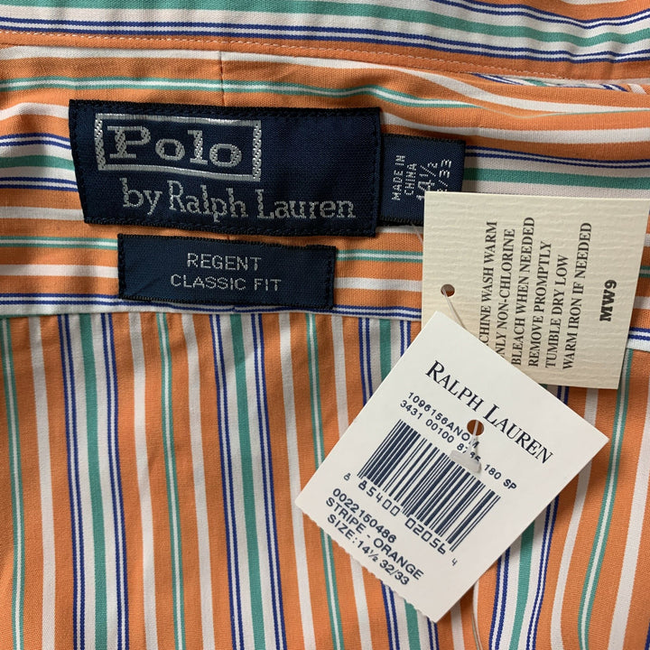 POLO by RALPH LAUREN Size S Orange & Green Stripe Cotton Long Sleeve Shirt