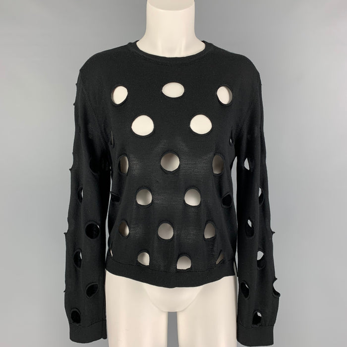SIMONE ROCHA Taille L Pull à col rond découpé en laine mérinos noire