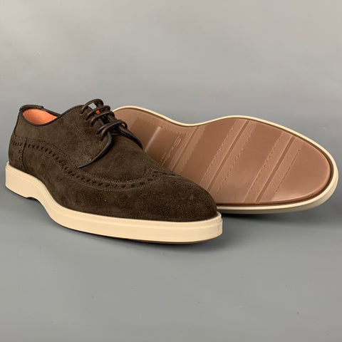 SANTONI Size 11 Brown Perforated Leather Wing Sleeve Lace Up Shoes