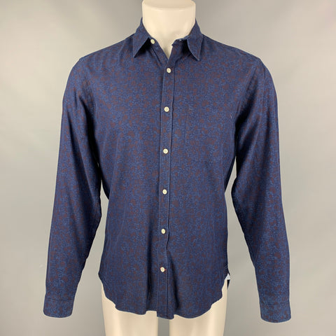 OLIVER SPENCER Size M Navy Burgundy Floral Cotton Long Sleeve Shirt