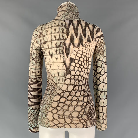 JUST CAVALLI Size 4 Taupe Cream Wool Snake skin print Pullover