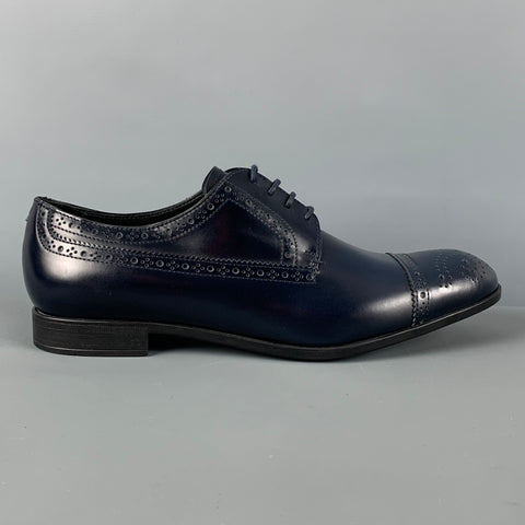 EMPORIO ARMANI Size 9 Navy Perforated Leather Lace Up Shoes
