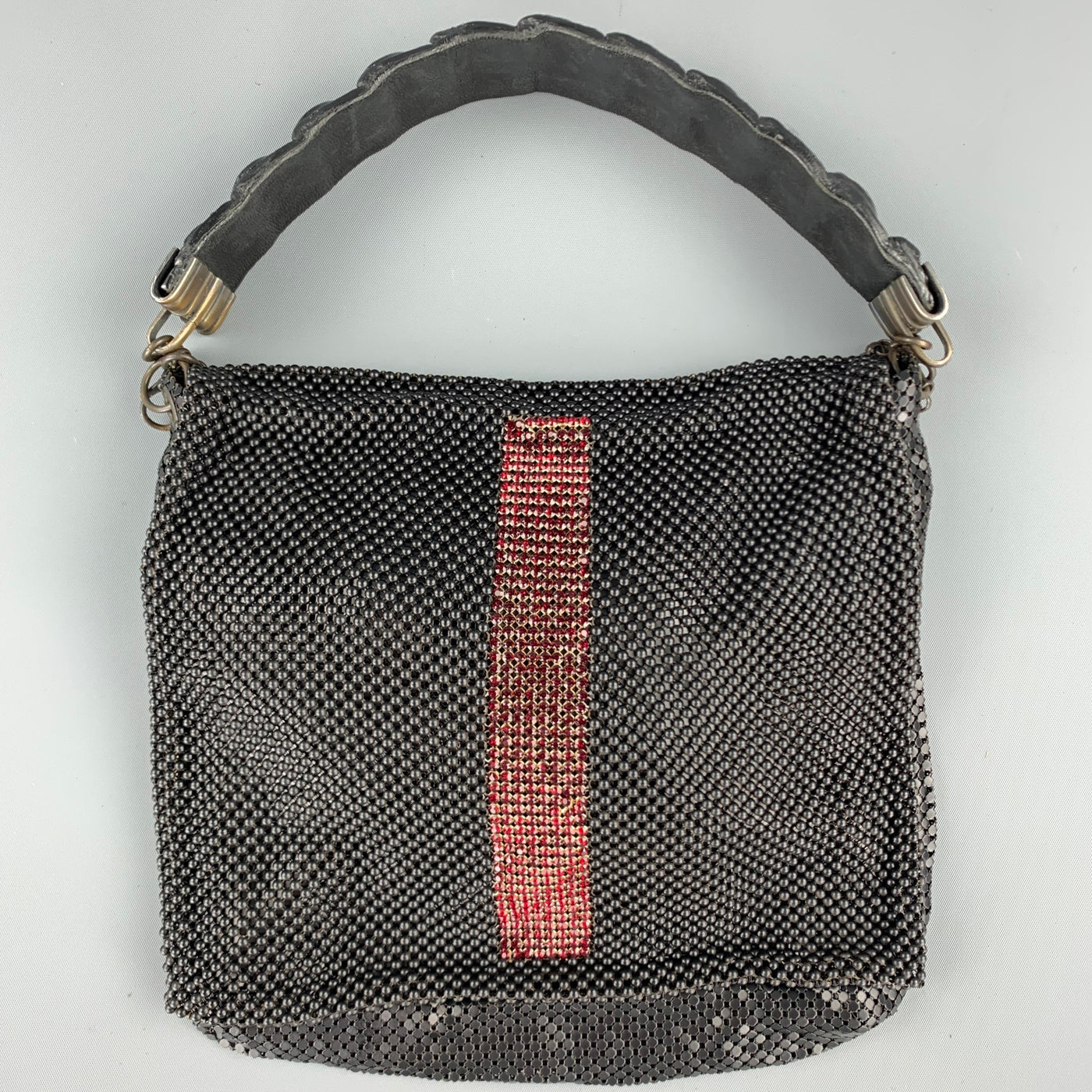LAURA B Black Mesh Metal Alligator Evening Handbag