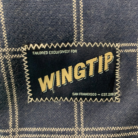 WINGTIP Size 42 Navy White Window Pane Cotton Single Breasted Sport Coat