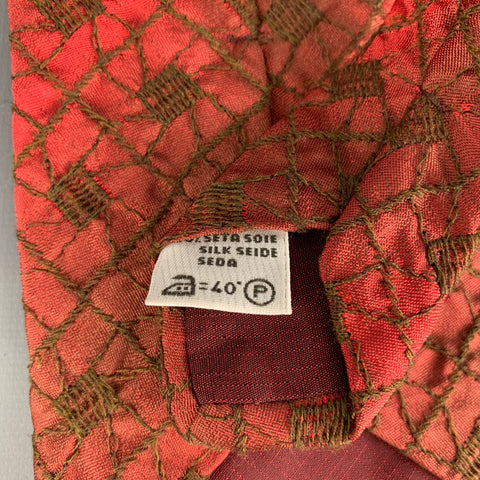 ROMEO GIGLI Red Brown Embroidered Silk Tie