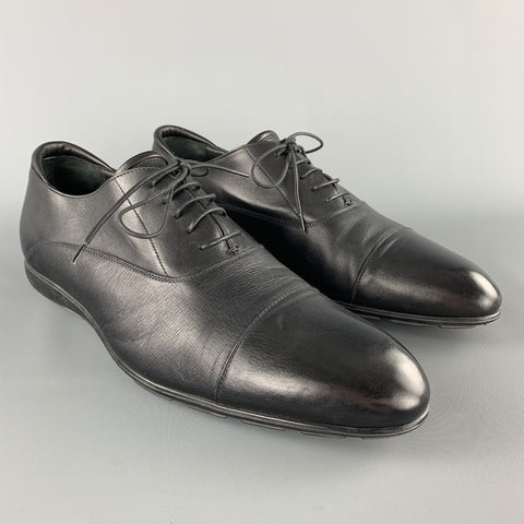 GIORGIO ARMANI Size 10 Black Textured Leather Rubber Sole Lace Up