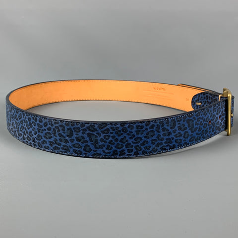VISVIM Talla 34 Cinturón de cuero con estampado animal azul negro