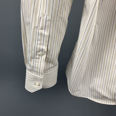 DOLCE & GABBANA Size M White Stripe Cotton 3/4 Sleeves Long Sleeve Shirt