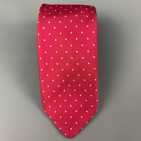 POLO by RALPH LAUREN Raspberry White Polka Dot Silk Twill Tie