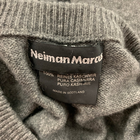 NEIMAN MARCUS Size XL Grey Black Beige Geometric Cashmere Crew-Neck Sweater