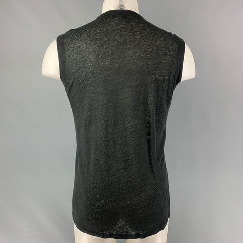 IRO Tissa Size S Black Solid Linen Sleeveless Tank Top