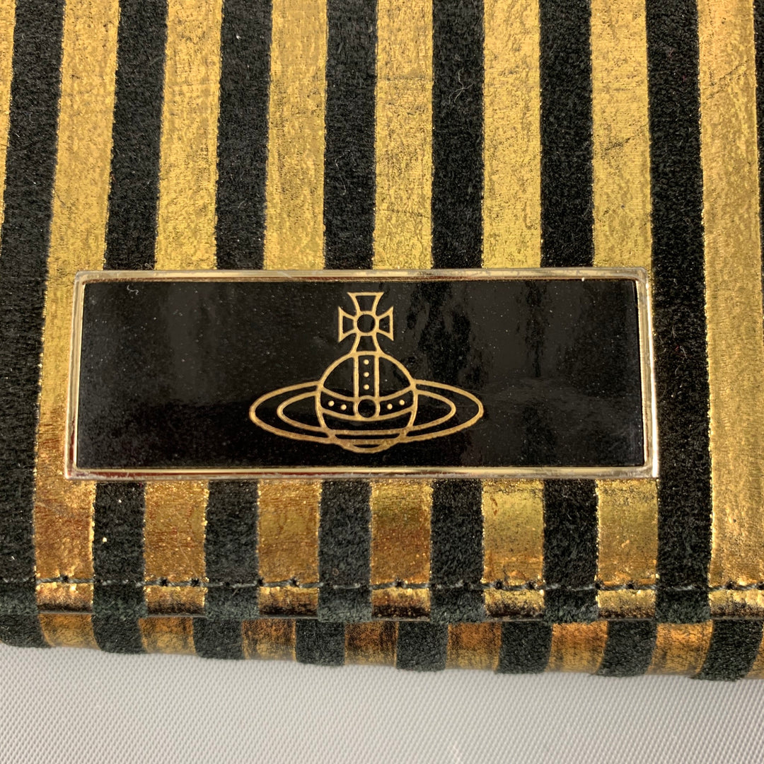 VIVIENNE WESTWOOD Gold Black Stripe Leather Wallet Handbag