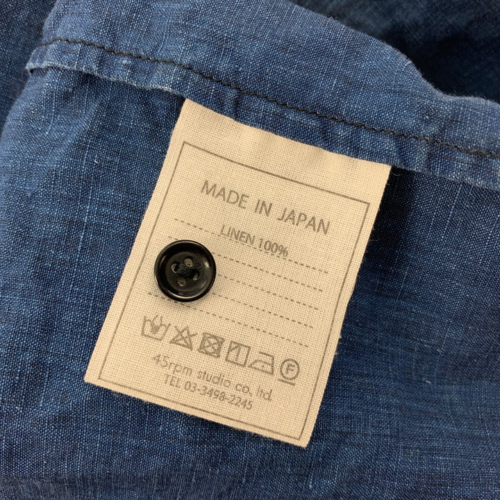 45rpm Size L Indigo Linen Button Up Long Sleeve Shirt