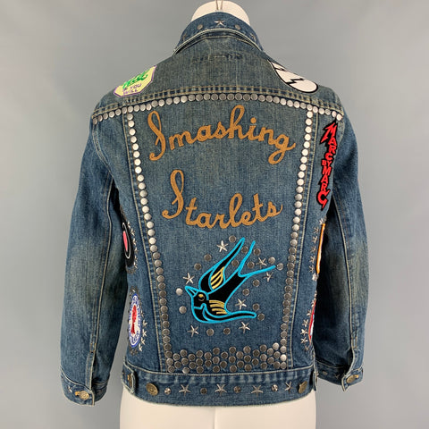 MARC JACOBS Size M Indigo Denim Studded Biker Smashing Starlets Jacket