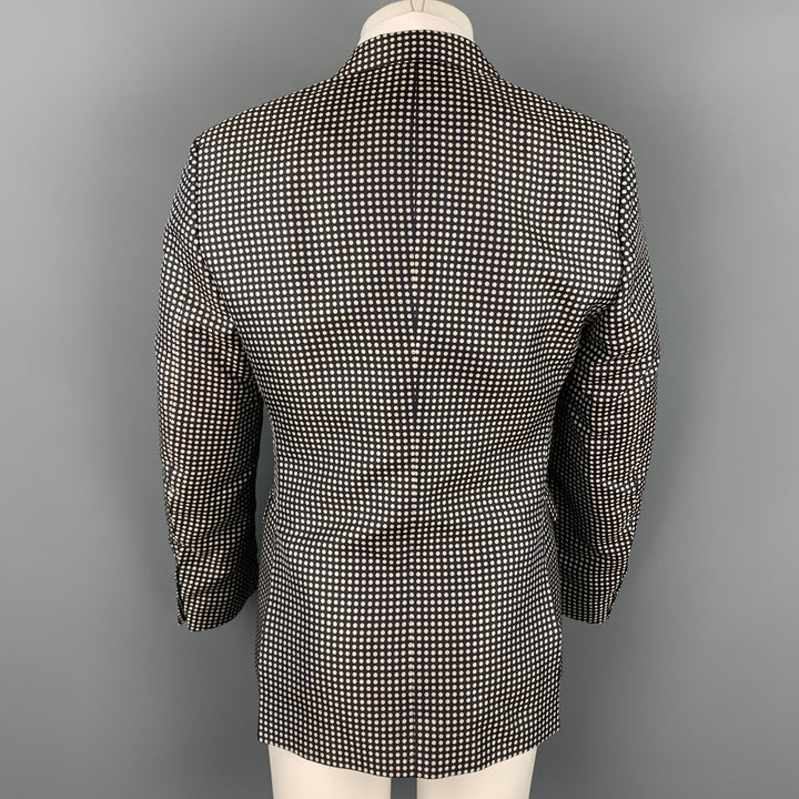 ETRO Taille 38 Manteau de sport à revers cranté en soie noir et blanc à pois