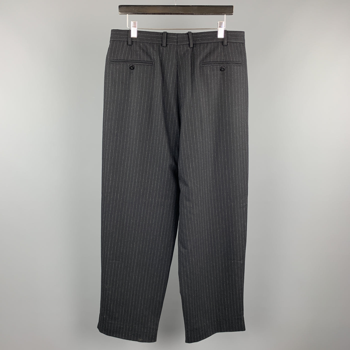WILKES BASHFORD Size 34 Black & White Stripe Wool / Cashmere Pleated Dress Pants