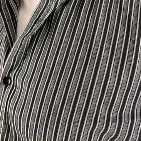 SAINT LAURENT Size M Black Grey Stripe Cotton Long Sleeve Shirt