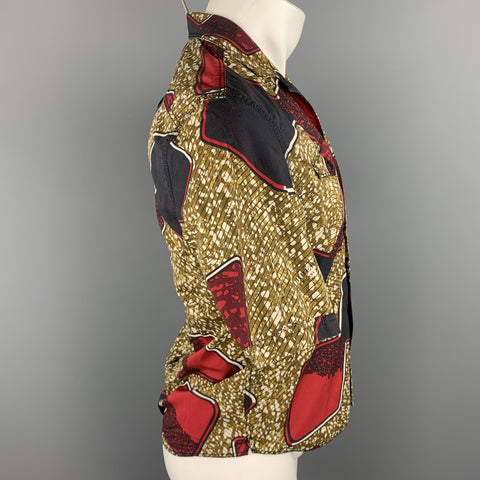 BURBERRY PRORSUM Size S Olive & Red Print Cotton Button Up Short Sleeve Shirt