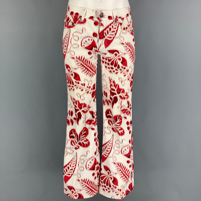 Vintage GUCCI by Tom Ford Size 30 White Red Abstract Cotton Jeans