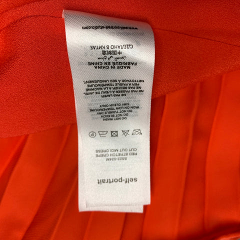 SELF-PORTRAIT Size 8 Orange Viscose Blend Pleated Off-Shoulder Cocktail Dress