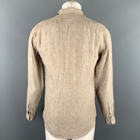 THEORY Size M Taupe Heather Linen Button Up Long Sleeve Shirt
