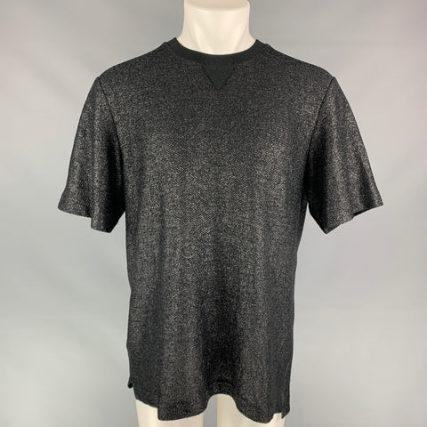 ALEXANDER WANG Size M Black Textured Cotton / Polyamide Crew-Neck T-shirt