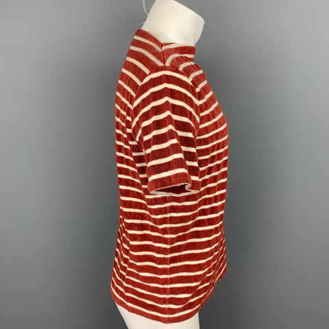 LEVI'S VINTAGE Size M Burgundy & White Stripe Cotton / Polyester Boat Neck T-shirt