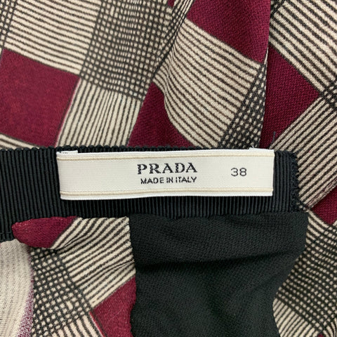 PRADA Size 2 Burgundy Brown Viscose Checkered Sleeveless Mid-Calf Dress