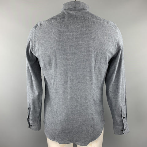 KOIKE Size L Gray Houndstooth Cotton Button Up Long Sleeve Shirt