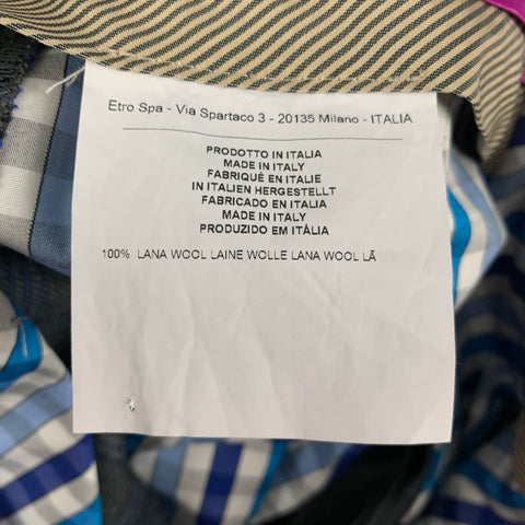 ETRO Size 32 Grey Blue Plaid Wool Dress Pants