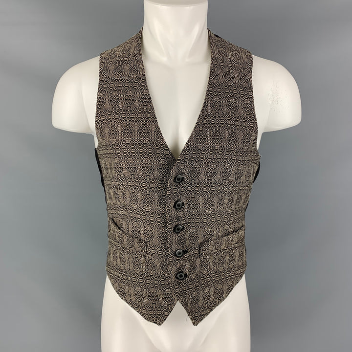 MR TURK Size 38 Black Cream Woven Polyester Blend Vest (Indoor)