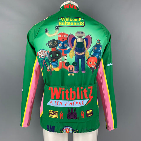 WALTER VAN BEIRENDONCK SS20 Size XL Green Pink Graphic Nylon Jersey Bike Top