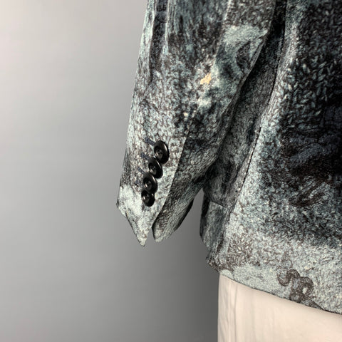 ETRO Size 44 Black & Grey Print Viscose / Silk Notch Lapel Sport Coat