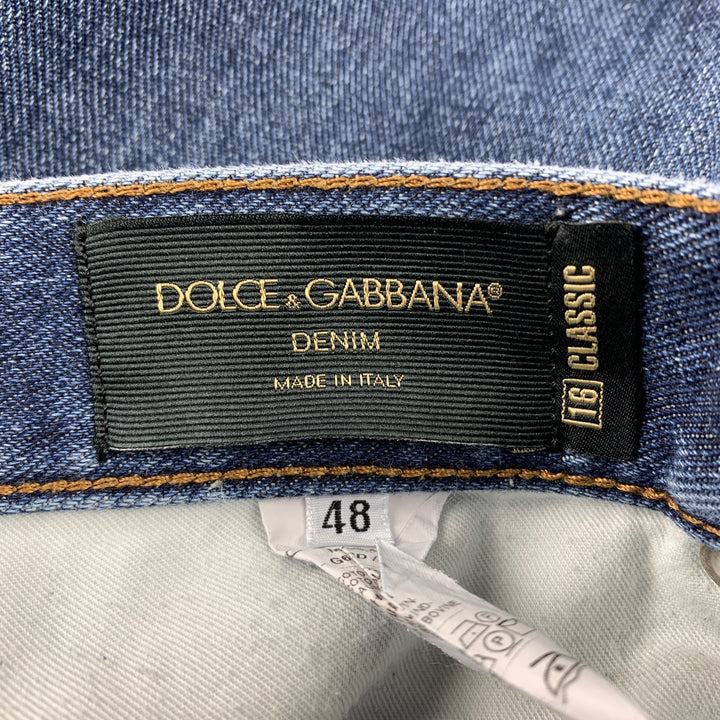DOLCE & GABBANA Size 32 Indigo Distressed Denim Button Fly Jeans
