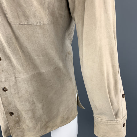POLO by RALPH LAUREN Size S Khaki Suede Patch Pocket Long Sleeve Shirt