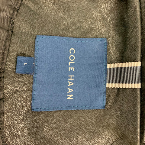 COLE HAAN Size L Black Leather Zip Up Jacket