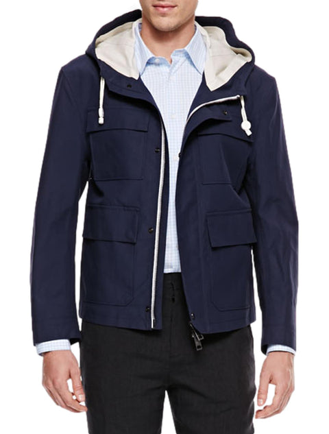 BURBERRY PRORSUM Spring 2014 Size 42 Navy Blue Coated Cotton Hooded Jacket