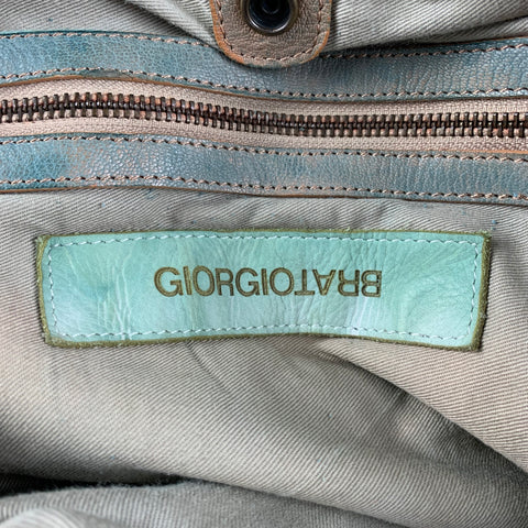 GIORGIO BRATO Green Tan Woven Leather Tote Bag