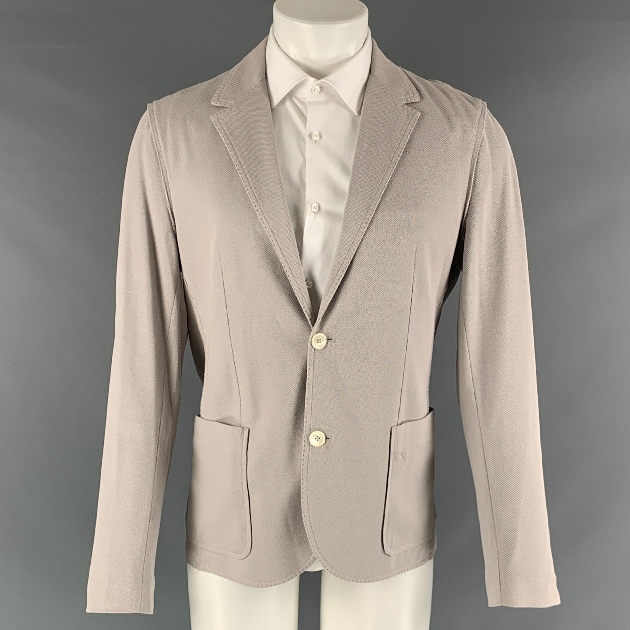 LANVIN Size 38 Light Gray Nailhead Cotton Notch Lapel Sport Coat