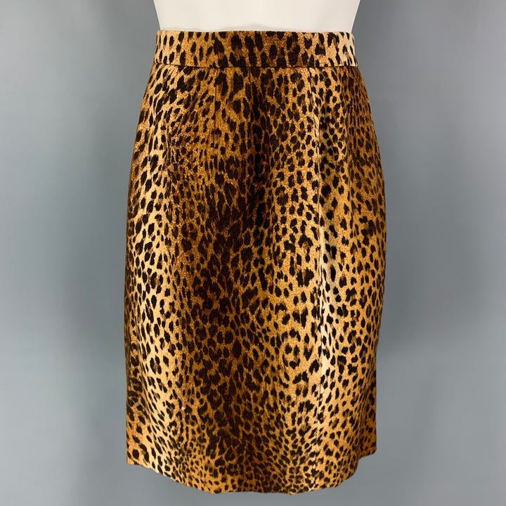 Vintage VALENTINO Size 8 Beige Brown Wool Animal Print Pencil Below Knee Skirt Set