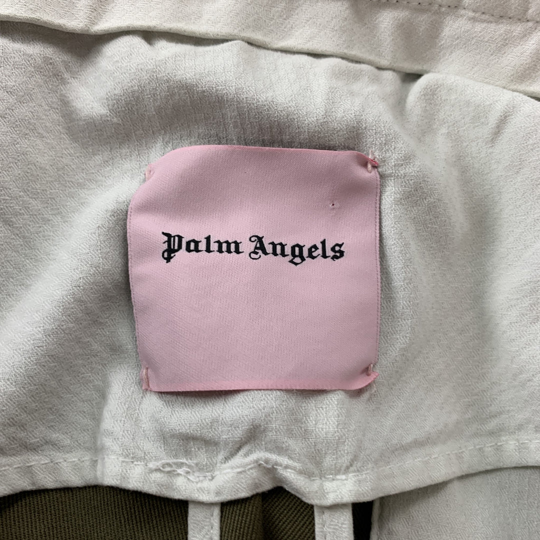 PALM ANGELS Taille 38 Olive Cotton Gold Ribbon Stripe Button Fly Pantalon habillé plissé