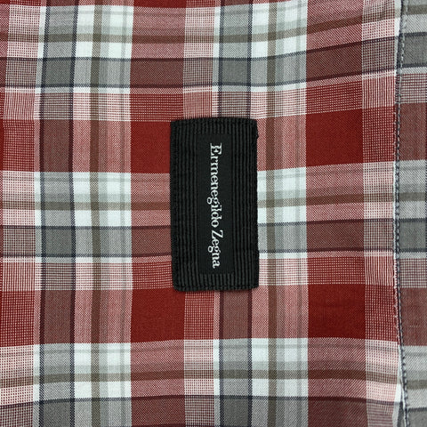ERMENEGILDO ZEGNA Size XL Red & White Plaid Cotton Long Sleeve Shirt