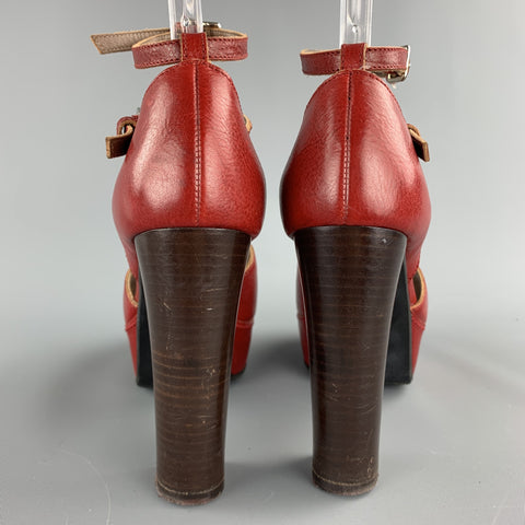 MARNI Zapatos de tacón con doble correa y punta abierta de cuero rojo talla 8