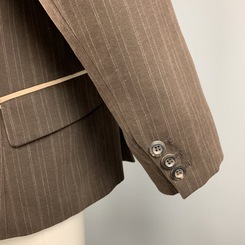 ANDREW MACKENZIE Size 38 Brown Stripe Cotton / Wool Peak Lapel Buttons Trim  Sport Coat