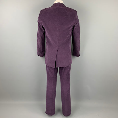 AGNES B. Size 40 Purple Corduroy Cotton Notch Lapel Suit